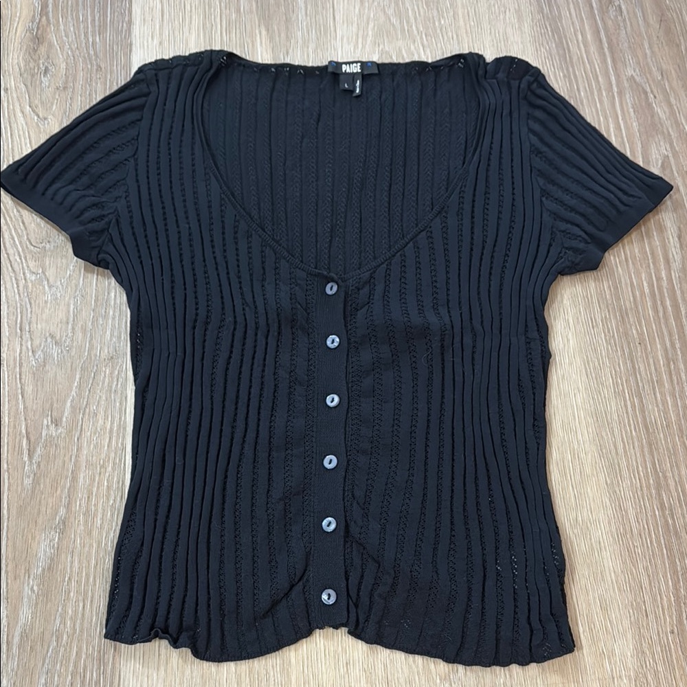 PAIGE Black Button-Up Ribbed Top - Picture 2 of 4
